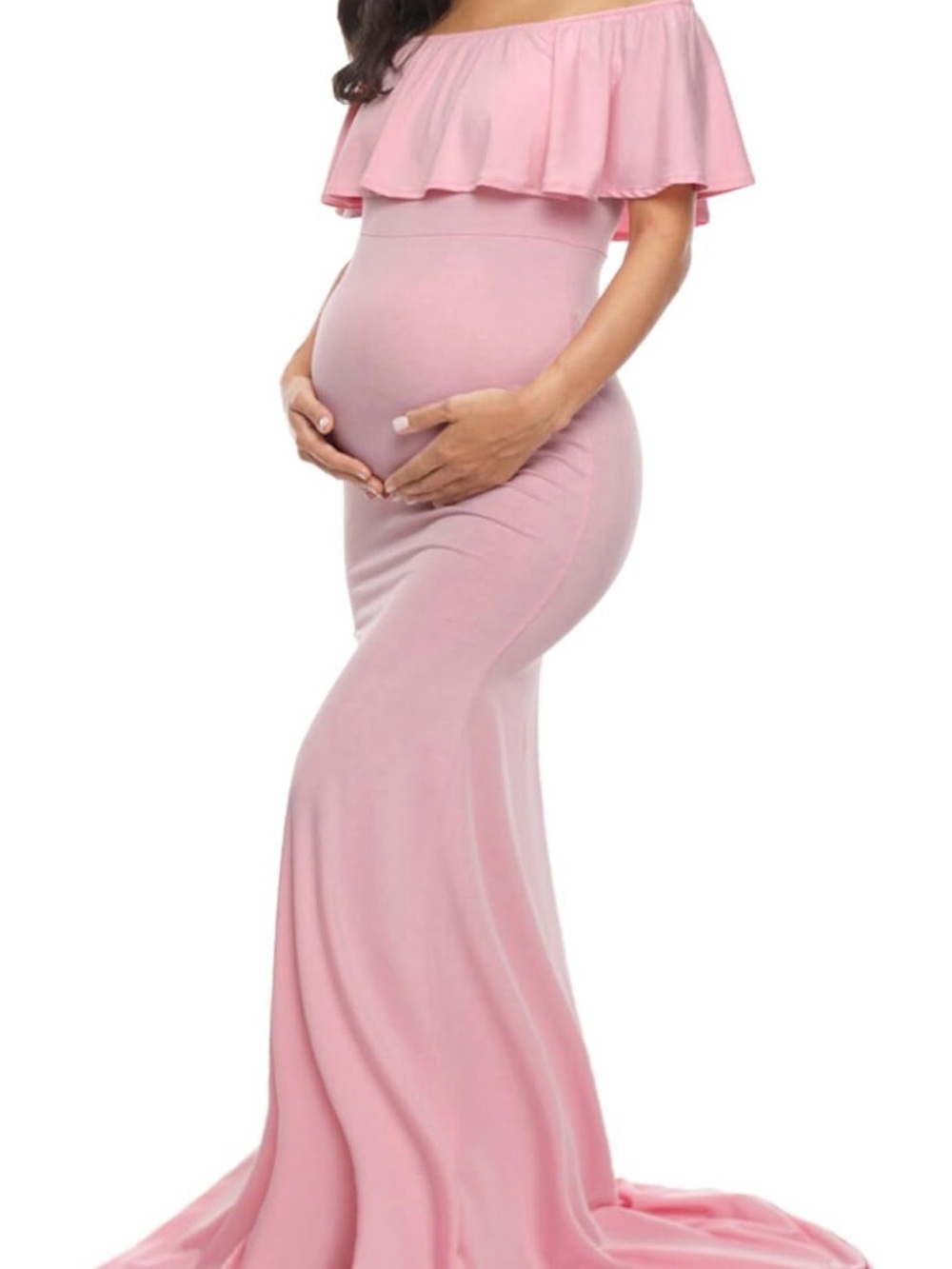 Off-Shoulder Pink Maternity Mermaid Gown